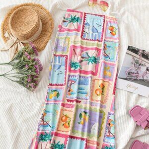 Multicolor Boho Women's Holiday Beach Casual Coconut Tree